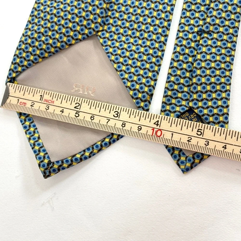 Richel Necktie Blue Yellow Geometric Honeycomb Silk Hand Made Spain